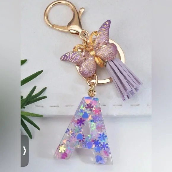 Resin Butterfly Letter Keychain: A, F, I, L, M, O, T, U, W, Y, Z - Picture 1 of 5